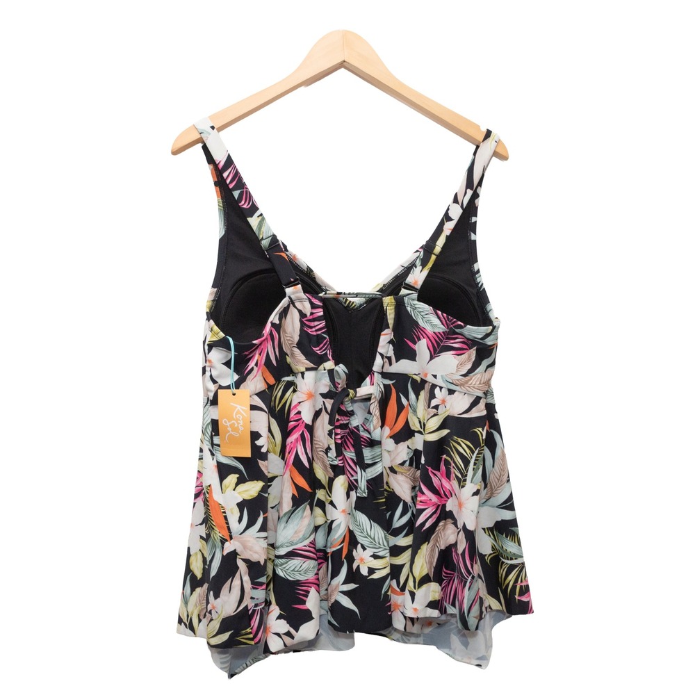 NEW Kona Sol Tankini Top Women 2X Black Floral Handkerchief Hem Tropical Swim - Picture 2 of 9